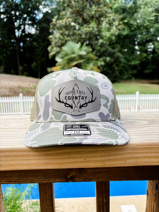 Somethin' Country Leather Patch Hat - camo