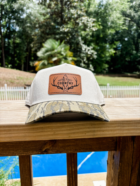 Somethin' Country Leather Patch Hat - khaki bottomland