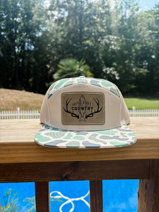Somethin' Country Leather Patch Hat - 7 panel green