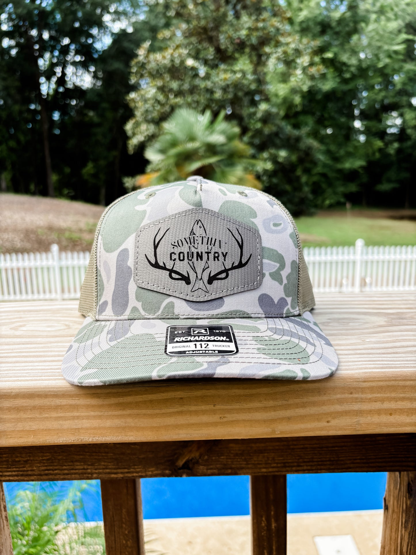 Somethin' Country Leather Patch Hat - camo